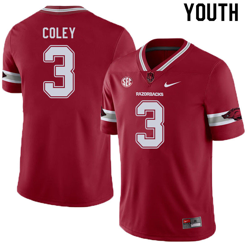 Youth #3 Lucas Coley Arkansas Razorbacks College Football Jerseys Sale-Alternate Cardinal